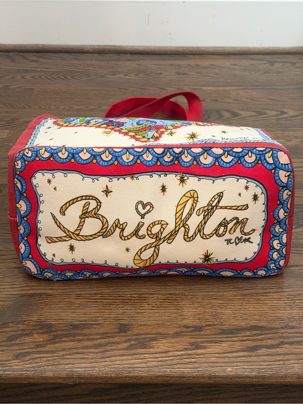 Brighton Love Heart Holiday Tote Bag Canvas Reversible Shopper Red Handles - Picture 6 of 13